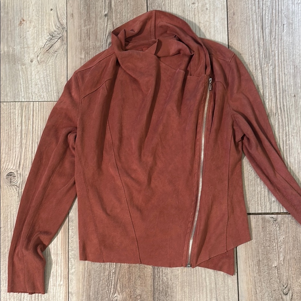 New Never Worn Rust Suede Orange Asymmetrical Zip Jacket